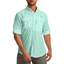 Men's Sun Protection Fishing Shirts Long Sleeve Travel Work Shirts for Men UPF50+ Button Down Shirts with Zipper Pockets(Arona X-Large)