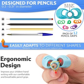 iDopick 12 Pack Pencil Grips for Kids Handwriting, Toddler Pencil Grippers Holder Posture Correction, Pen Grips Trainer for Beginners Preschoolers Kindergarten Children