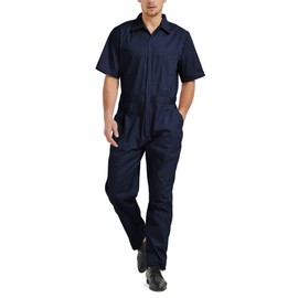 TopTie Men's Work Overalls Short Sleeve Overalls Men's Work Wear with Elastic Waistband, navy