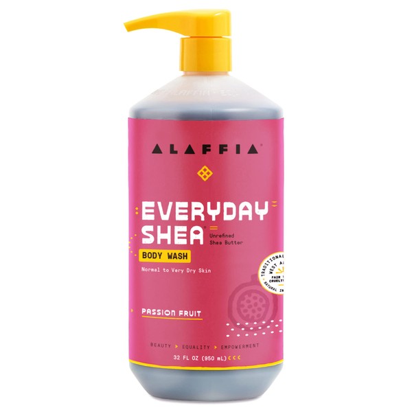 Alaffia EveryDay Shea Body Wash, Naturally Moisturizing Cleanser for All Skin Types with Fair Trade Shea Butter, Neem & Coconut Oil, Passion Fruit 32 fl oz