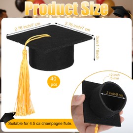 Newtay 40 Pcs Mini Graduation Caps 2026 Graduation Party Graduations Cap Champagne Flutes Covers with Yellow Tassels Grad Wine Bottle Toppers Covers Goblet Grad Cap 2'' Champagne Flutes Not Included
