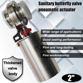HQHAOTWU Tri Clamp Sanitary Pneumatic Actuator Butterfly Value Stainless Steel Sanitary Butterfly Valve Pneumatic Actuator Single-Acting Used For Regulating Flow Connecting Size 2''/ 51mm