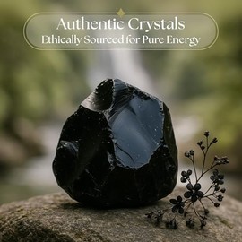 Anima Obsidian Crystal - Large 4-5 cm Jet Black Natural Rough Obsidian Stone for Protection, Grounding & Transformation - Ethically Derived, Presented in Elegant Gift Box