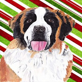 Caroline's Treasures SC9342GF Saint Bernard Candy Cane Holiday Christmas Garden Flag Mailbox Flag Decorative Yard Flag Banner Outside Patio Artwork Yard Flower Beds, Garden Size, Multicolor
