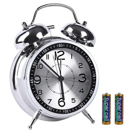 pxy Loud Alarm Clock for Heavy Sleepers 3D Dial Battery Operated (Battery Include), 4" Super Silent Analog Alarm Clock for Kids with Night Light PT260 Silver OrangePT260 Silver White