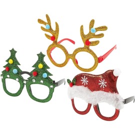 Juvale 3-Pack Christmas Glasses - Novelty Party Eyeglasses, Xmas Holiday Accessories, 3 Assorted Designs, Red, Green, and Gold