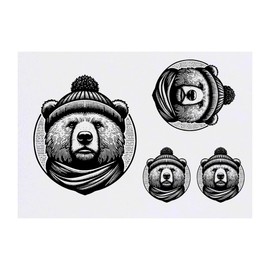 Azeeda 4 x 'Bär mit Mütze und Schal' Temporäre Tattoos - Wasserfest, Hautfreundlich & Ungiftig · Transfers in Verschiedenen Größen (TO00070214)