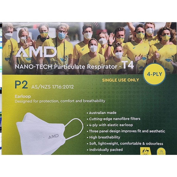 AMD Face Mask - Black Mask AMD NANO-TECH P2 (N95) Particulate Respirator T4 Earloop with Four Layers 50 Pack - Black