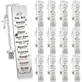 Skyygemm 12 Pcs Metal Graduation Inspirational Bible Verse Christian Bookmarks Cross Chain Class of 2025 Graduation Gifts Christian Religious Gifts for Him Her College High Middle School Students Grad