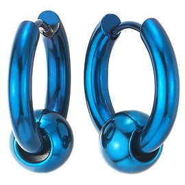 Stainless Steel Blue Circle Beads Huggie Hinged Hoop Earrings for Men Women, 2pcs (CA)