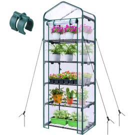 Mini Greenhouse for Outdoors Indoor: Ohuhu Small Plants Green House with 5 Tier Shelves, Portable Plastic Greenhouses with Heavy Duty Transparent PVC Cover for Garden Patio Backyard Porch Balcony