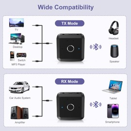 JXTZ Bluetooth 5.2 Transmitter Receiver, aptX Low Latency HD Bluetooth Audio Adapter, Dual Connect Bluetooth Adapter, 3.5mm AUX Output Wireless Audio Adapter for Car Speakers Headphones TV Airplane