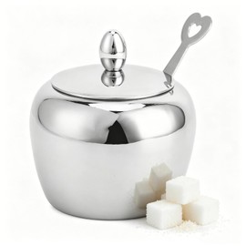 Sugar Bowl Stainless Steel Spice Pot with Lid and Spoon for Home Bar