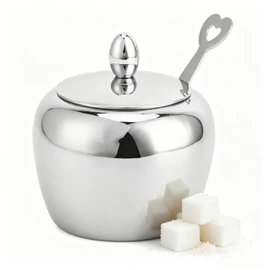 Sugar Bowl Stainless Steel Spice Pot with Lid and Spoon for Home Bar