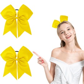 2 PCS 8" Cheer Bows, Bows for Hair, Yellow Hair Bow, Cheer Bows for Cheerleaders, Big Hair Bow, Cheer Bow Holder, Cheerleading Bows, Yellow Hair Accessories, Cheerleader Bows for Teen Girls