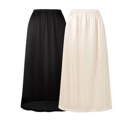 Hanpceirs 69/79 cm Pack of 2 Long Skirts for Women Underskirt Petticoat for Under Dresses Extender Underskirt, Black+Beige 79