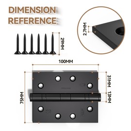 Bwintech 1 Pair 100 x 75 x 2.7mm(4 inch) Matt Black Brushed Hinge for Fire Door, Steel Fire Rated Internal Door Hinges, Ball Bearing Hinge for Internal Use in Residential and Commercial Buildings