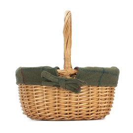 Full Buff Willow Childs Oval Wicker Shopping Basket Green Tartan Lining