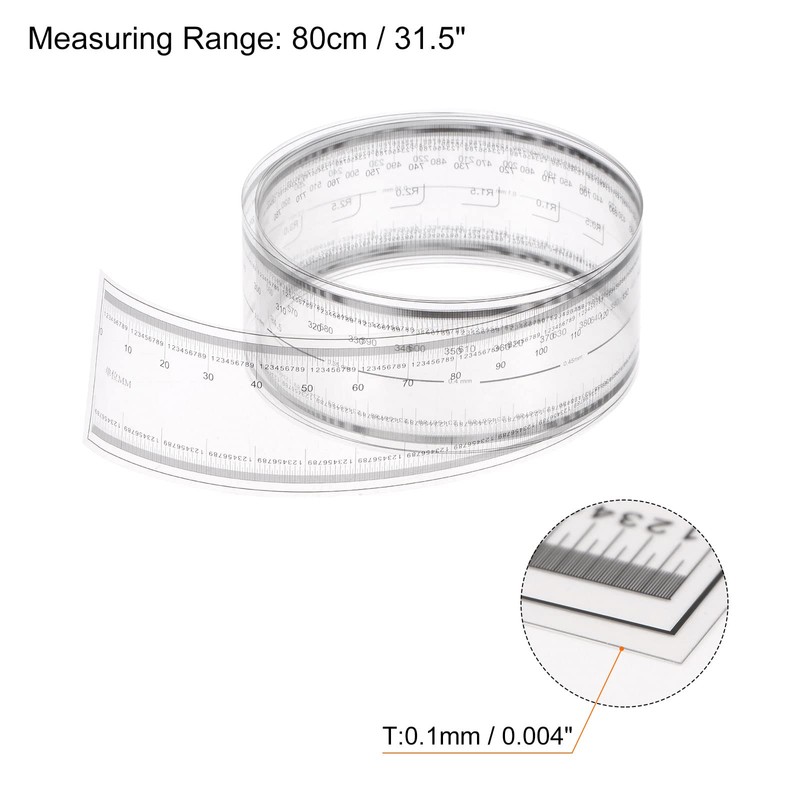 sourcing map 2pcs Film Flexible Ruler 80cm 0.1mm Scale with