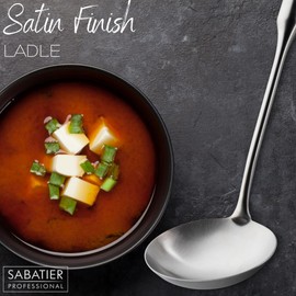 Sabatier Professional Large Metal Ladle - Satin Polished Stainless Steel. Strong Kitchen Cooking Utensil Tool. Perfect for Serving Soups, Sauces and Stews. 25 Year Guarantee, Dishwasher Safe
