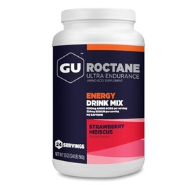 Gu Energy Roctane Ultra Endurance Energy Drink Mix, Vegan, Gluten-Free, Kosher, and Dairy-Free n-The-Go Energy for Any Workout, Strawberry Hibiscus, 3.44 lb. Canister (24 Servings)