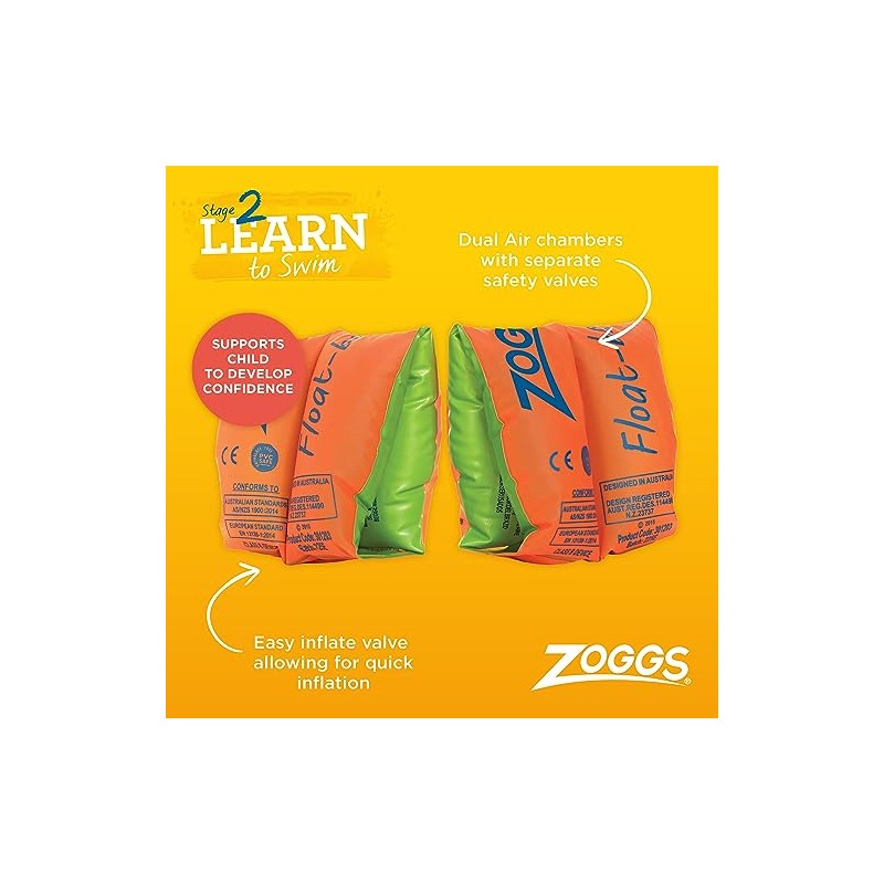 Zoggs Swimming Aid Children's Float Arm Bands - Orange, 6-12