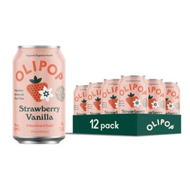 OLIPOP Prebiotic Soda Pop, Strawberry Vanilla, A New Kind of Soda Packed with Prebiotics, Fiber, and Botanicals, Gluten Free, Vegan, GMO Free, 12oz (12-Cans)