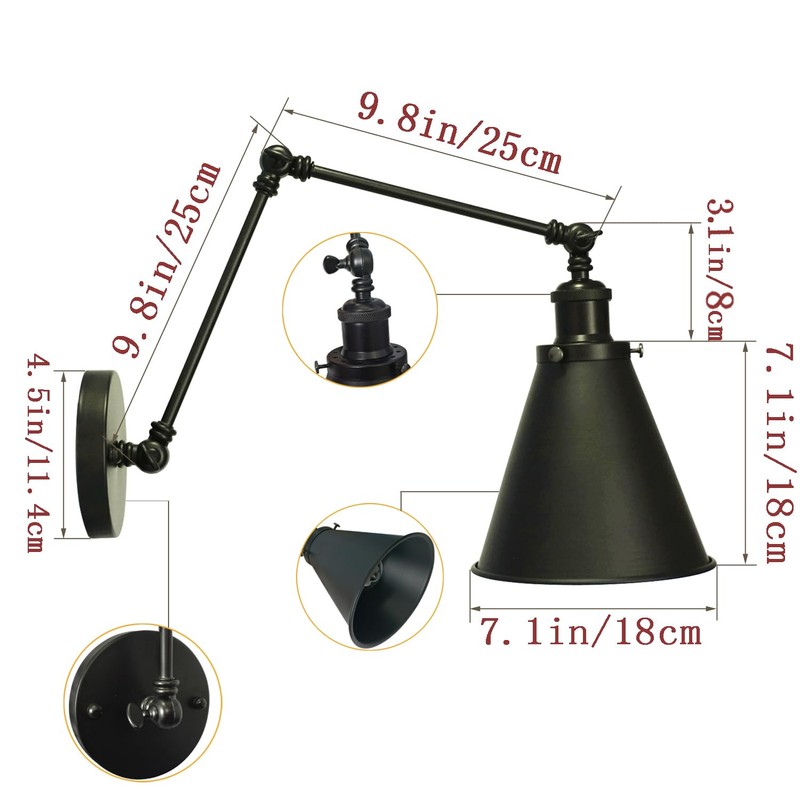 DZSUMY Industrial Black Wall Sconce Angle Adjustable Decorative Modern Farmhouse