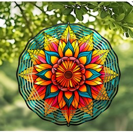 Handmade Stained Glass Mandala 10" Wind Spinner #5