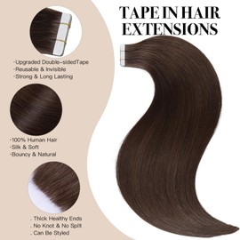 Tape in Hair Extensions Real Human Hair， Chocolate Brown Remy Human Hair 18 inch 20pcs 50g Seamless Tape in Hair Extensions ，Thick Ends Straight Seamless, Invisible Tape in Hair Extensions Human Hair