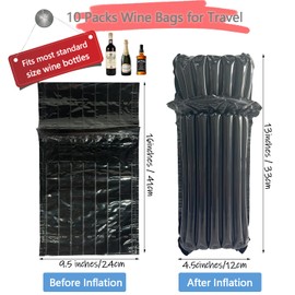 Wine Travel Bags for Wine Bottles Airplane,Black Reusable Wine Bottle Protector Bags with Free Inflator Pump,10 Packs