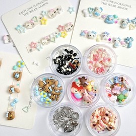 [Overseas] Kitty Nail Parts Small Round Box Nail Cartoon Diy Butter Bear Kt Cat Resin Cute 3D Love Car De Carré Blue Tie Kt Cat 06 30ea