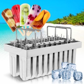 WICHEMI Commercial Popsicle Molds Stainless Steel Ice Pop Molds 20PCS Metal Ice Lolly Popsicle Mold Ice Cream Maker Mold Stick Holder with Lid Single Cup Capacity 85g