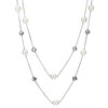 COOLSTEELANDBEYOND Silver White Statement Necklace Two-Strand Long Chains with Silver
