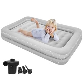 Air Mattress for Kids 4-7 Years - Toddler Travel Bed with Built-in Pump, Sides for Safety, Ultra Soft Plush Surface - Portable Kids Sleeping Pad for Camping, Hotels, Sleepovers & Grandparents' House