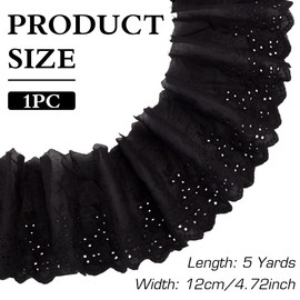 MAYJOYDIY 4.6m Black Eyelet Lace Trim 120mm Floral Embroidery Cotton Lace Wavy Edge Lace Ribbon Floral Ruffle Lace Trim for Sewing Dresses Clothes Bag Gift Wrapping