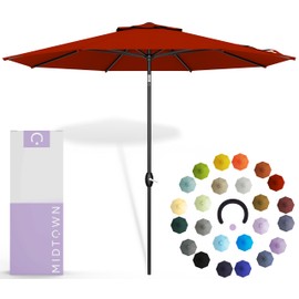 Midtown Umbrellas 10-Year-No-Fade - 8 Ft - UV Proof Apple (Red) Polyester Fabric - Umbrella Outdoor Patio, Auto-Tilt Aluminum Frame Patio Umbrella for Garden, Pool & Deck - Black Pole