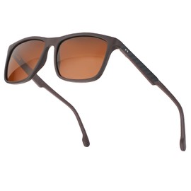 VEQINIKA Mens Sunglasses Polarized UV Protection Carbon Fiber Sunglasses for Driving Fishing Golf Square Sun Glasses (Brown)