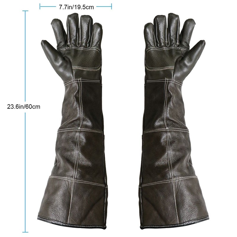 AOWPFVV Animal Handling Gloves Bite Proof Kevlar Reinforced Leather for