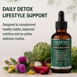 Aloura Liver Restore Drops, Complete Liver Support Liver Cleanse, 2 Fl Oz
