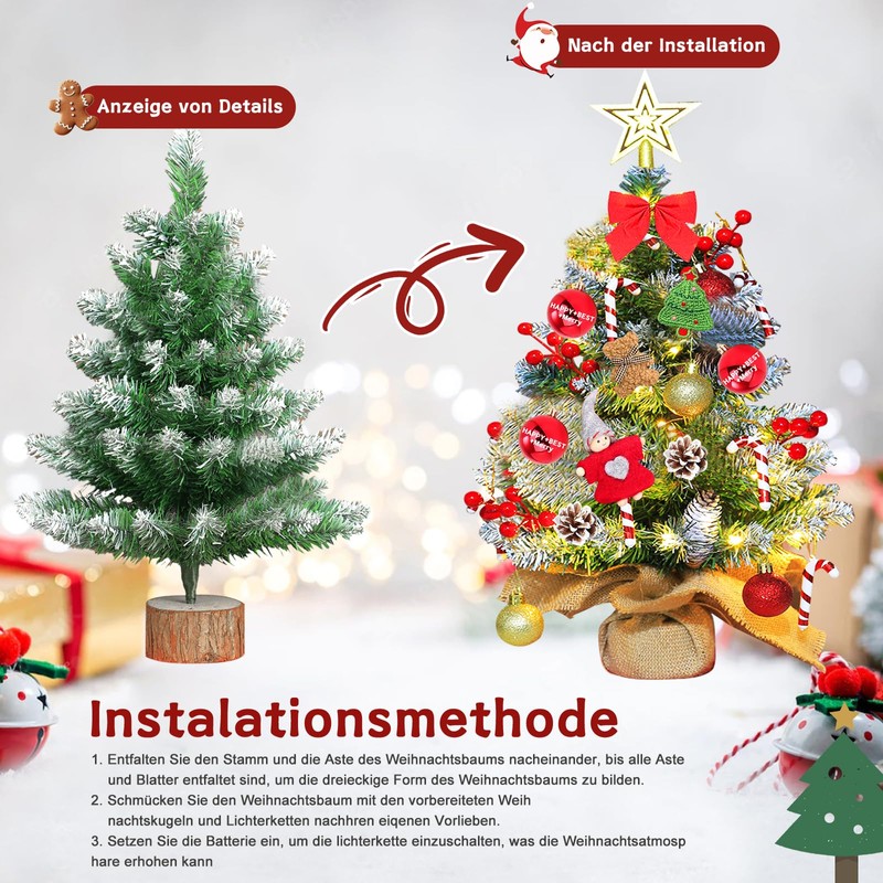 UCAMP Mini Small Christmas Tree, Artificial Christmas Tree with Lighting,