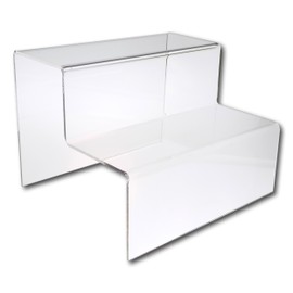 EPOSGEAR Two Step Tier Clear or Coloured Acrylic Plastic Retail Riser Counter Display Stands - Perfect for Shops, Stalls, Ornaments, Models etc (Clear, Large)
