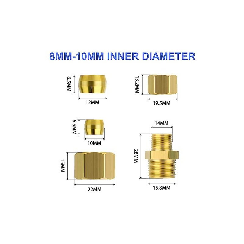ERGAOBOY 2 Pcs 8MM OD X 10MM OD Brass Reduction