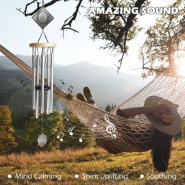 Hippolytusiart Wind Chimes for Outside,29" Lucky Leaf Memorial Wind Chimes Create a Zen Atmosphere for Oudoor,Garden Patio Yard Decor,Lucky Gift for Women/Mother/Father/Christmas/Unisex(Silver)