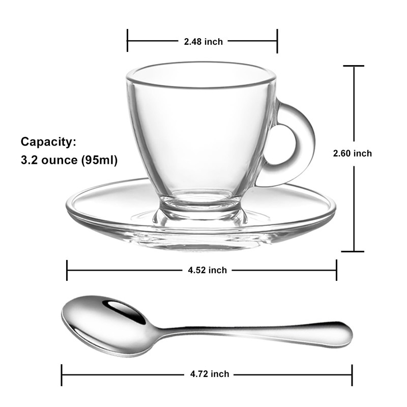 GURUDAR Espresso Cups with Saucers and Spoons Set of 6,