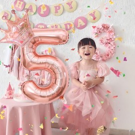 40 Inch Rose Gold Crown Number 5 Balloons, 5th Birthday Balloons for Men Women, 5 Celebration Decor Happy 5th Birthday Party,0-9 Party Decoration Wedding Anniversary Events Supplies (Rose Gold 5)