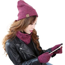 Tmeog Men’s Warm Knitwear Set, Winter Beanie Hat, Touchscreen Gloves and Tube Scarf with Fleece Lining -