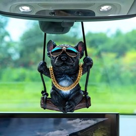 Cute Cool Swinging Dog Labrador Retriever Auto Rearview Mirrors Pendant Charm Car Hanging Mirror Accessories Car Decoration Accessories Decor Gifts for Women Men (Black French Bulldog)