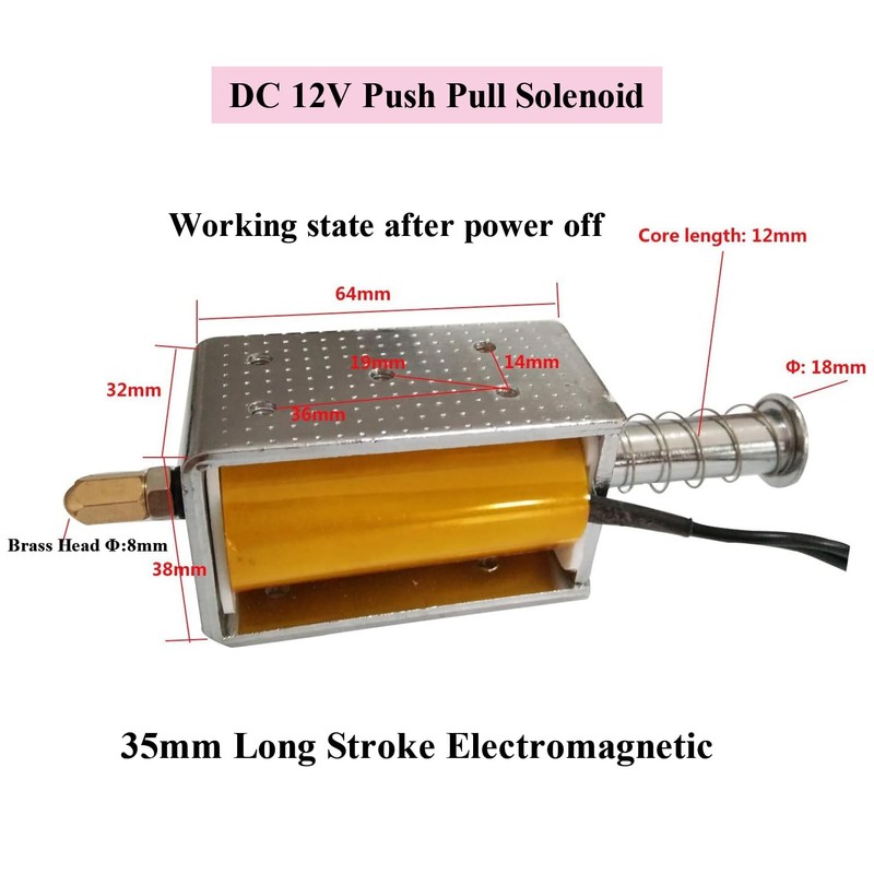 DC 12V Push Pull Solenoid 35mm Long Stroke Small Electromagnetic