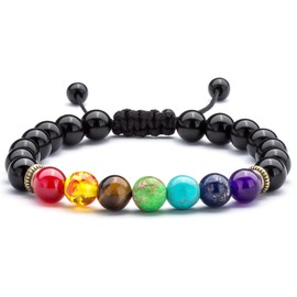 Hamoery Men Women 8mm Lava Rock Chakra Beads Bracelet Braided Rope Stone Agate Bracelet Bangle (Black agate)